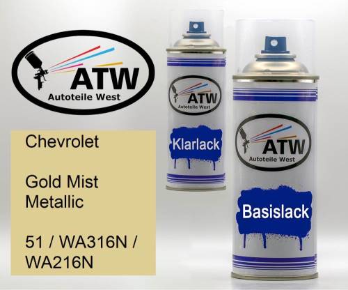 Chevrolet, Gold Mist Metallic, 51 / WA316N / WA216N: 400ml Sprühdose + 400ml Klarlack - Set, von ATW Autoteile West.